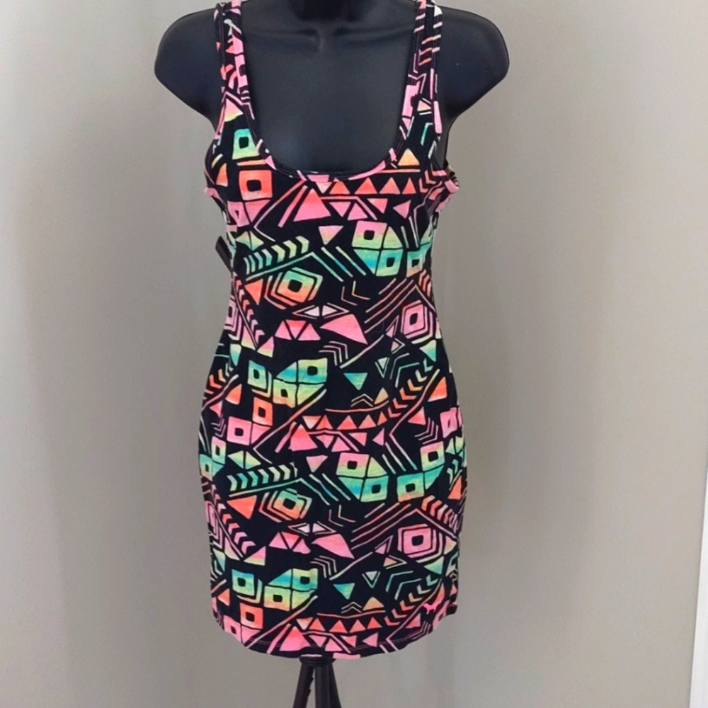 Pink brand mini dress in multi geometric pattern